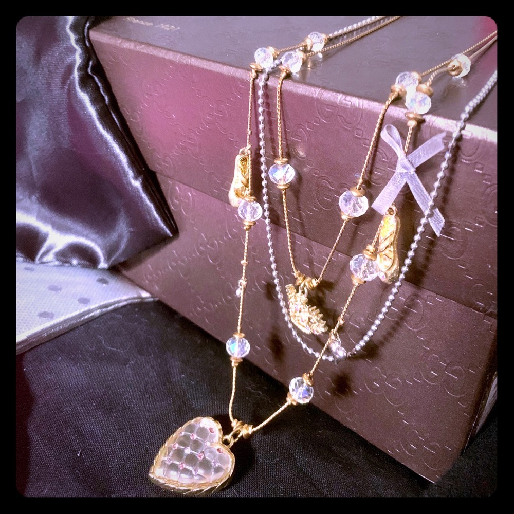Betsey Johnson ballet shoes heart necklace